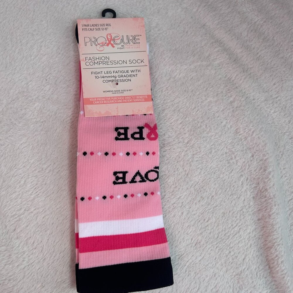 ProCure Ladies Fashion Compression Socks Size 6-10 Love Hope Cure Pink New
